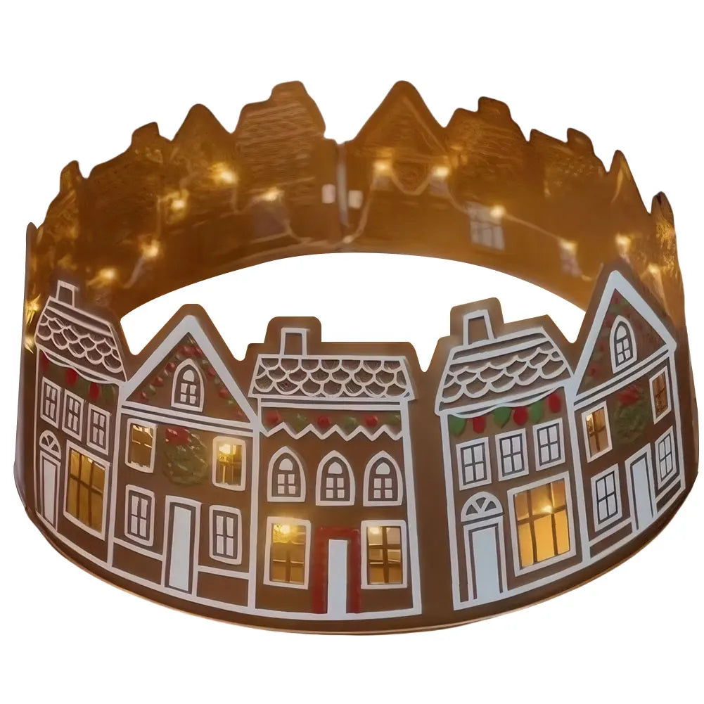 Gingerbread House Christmas Tree Skirt with LED Lights.
