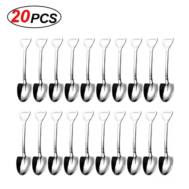 Stainless Steel Shovel Spoons Silver Mini Coffee Fruit Ice Cream Dessert Spoon.