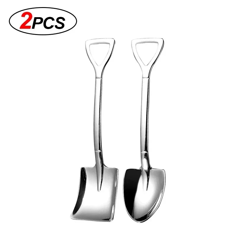 Stainless Steel Shovel Spoons Silver Mini Coffee Fruit Ice Cream Dessert Spoon.