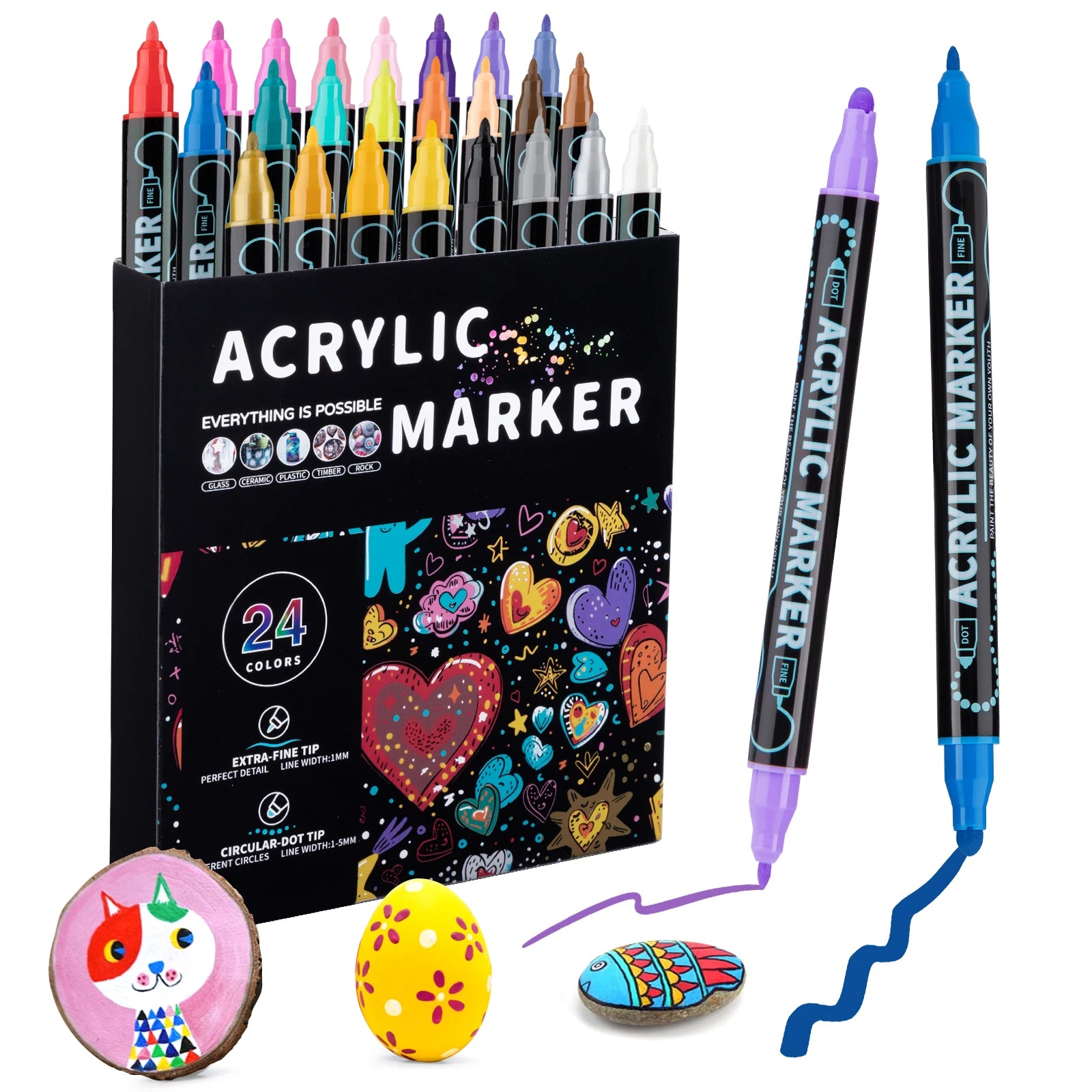 12/24/36/48 Colors Dual Tip Acrylic Paint Pens Markers for Wood Canvas Stone Rock Painting Glass Ceramic Surfaces DIY Crafts