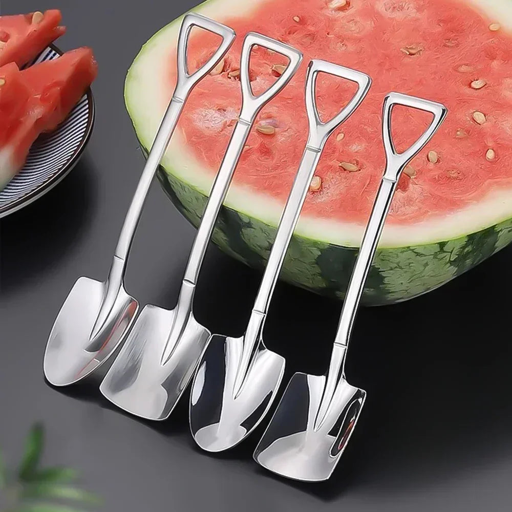 Stainless Steel Shovel Spoons Silver Mini Coffee Fruit Ice Cream Dessert Spoon.
