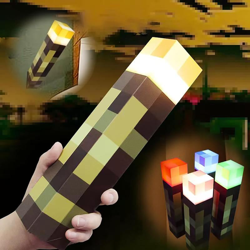 Upgraded Light-Up Wall Torch - Pixel Brownstone Torch Lamp - USB Pluggable Night Lamp - Hand Held or Wall Mount Lighting Torch