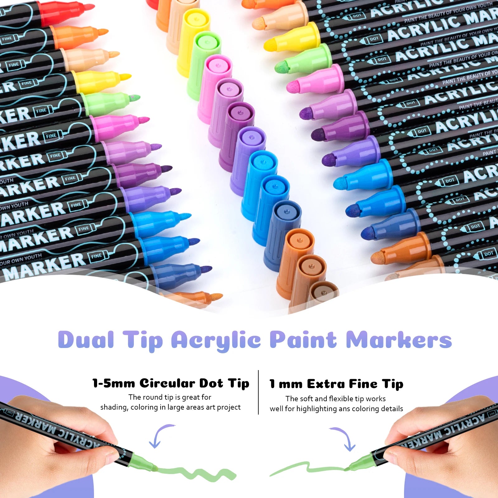 12/24/36/48 Colors Dual Tip Acrylic Paint Pens Markers for Wood Canvas Stone Rock Painting Glass Ceramic Surfaces DIY Crafts