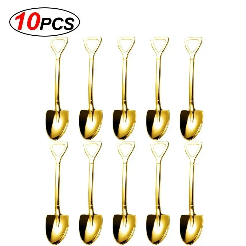 Stainless Steel Shovel Spoons Silver Mini Coffee Fruit Ice Cream Dessert Spoon.