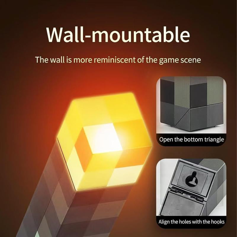Upgraded Light-Up Wall Torch - Pixel Brownstone Torch Lamp - USB Pluggable Night Lamp - Hand Held or Wall Mount Lighting Torch
