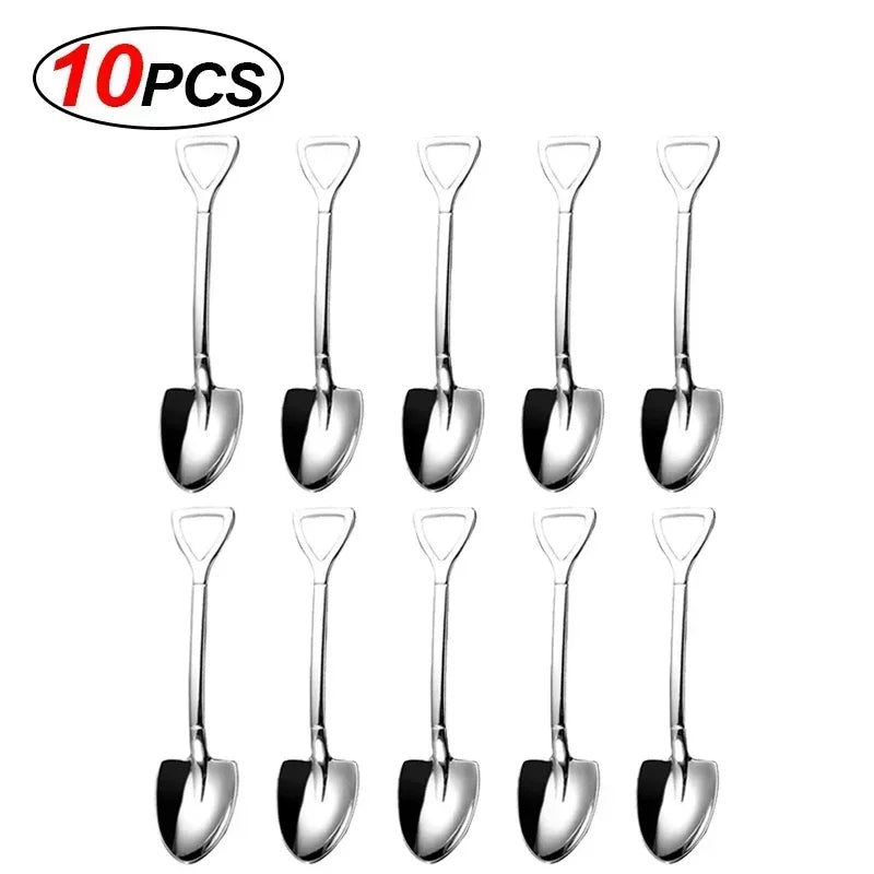 Stainless Steel Shovel Spoons Silver Mini Coffee Fruit Ice Cream Dessert Spoon.