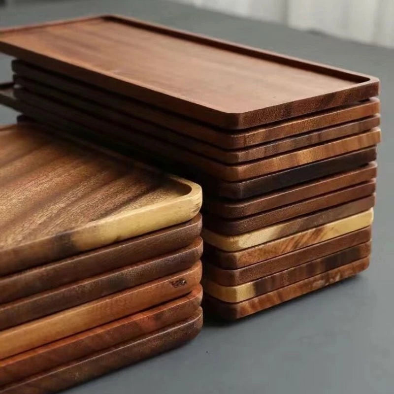 Natural Wooden Tray Rectangular Plate Fruit Snacks Food.