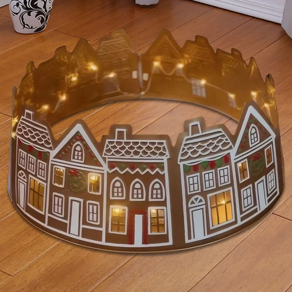 Gingerbread House Christmas Tree Skirt with LED Lights.