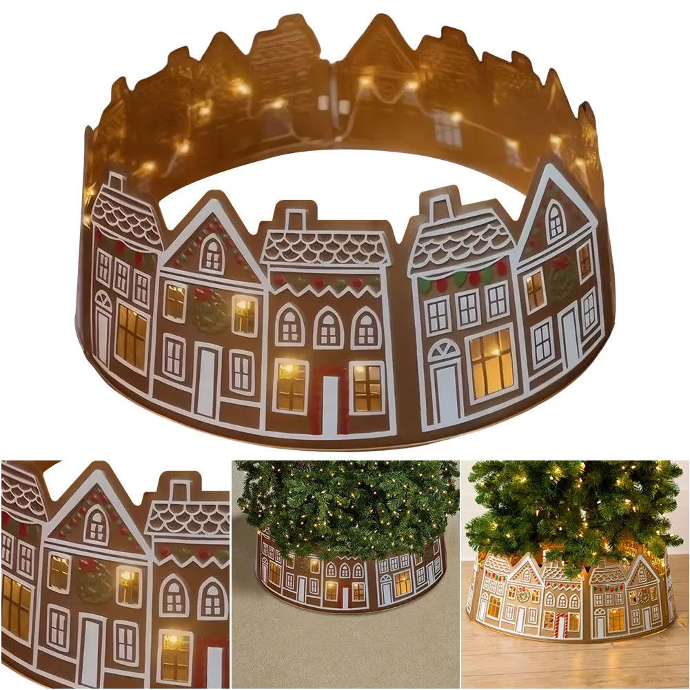 Gingerbread House Christmas Tree Skirt with LED Lights.