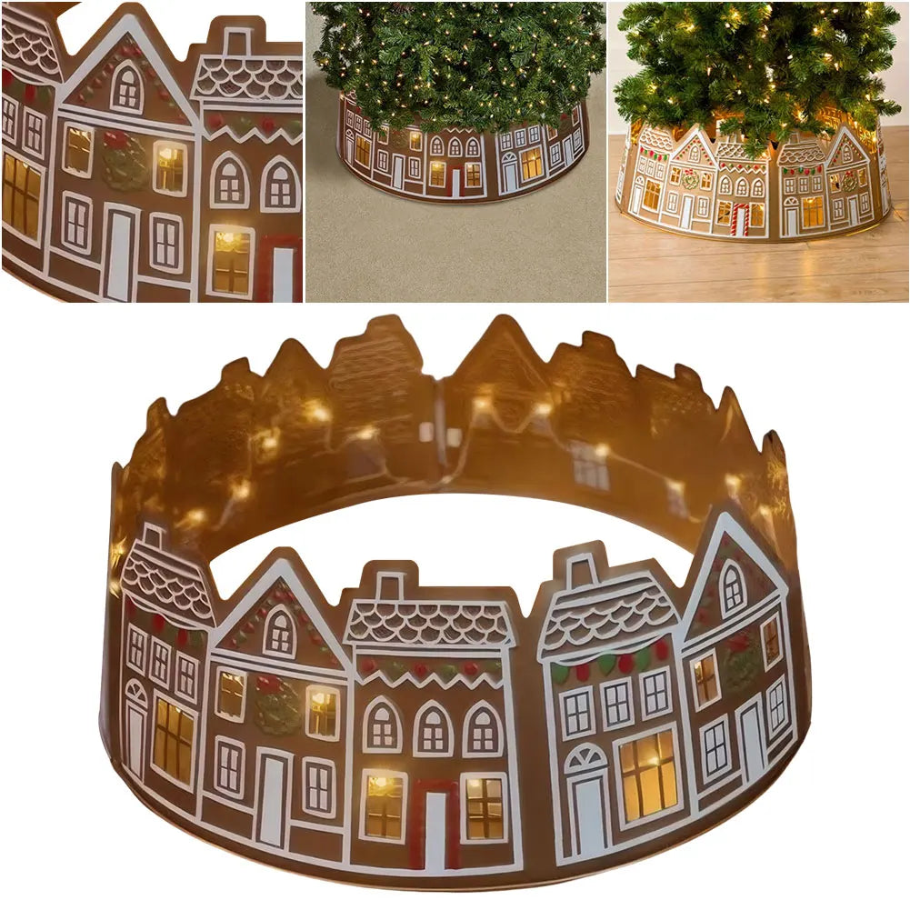Gingerbread House Christmas Tree Skirt with LED Lights.
