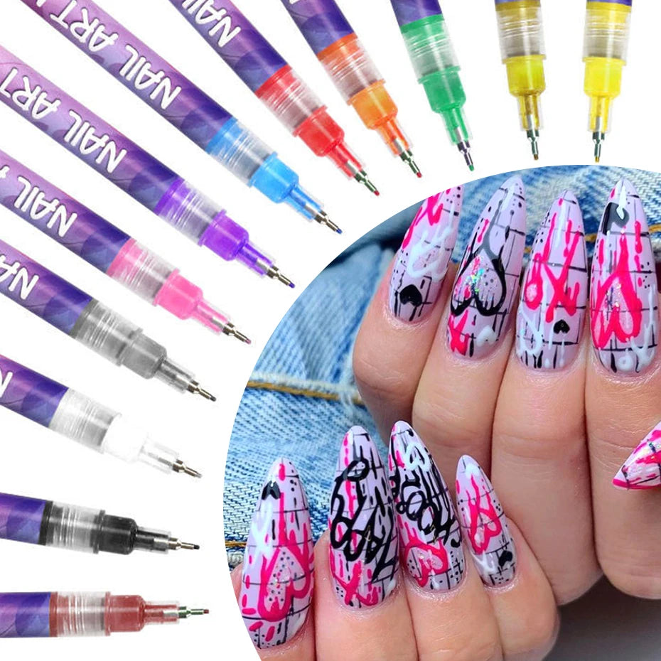 12 Colors Y2K Graffiti Nail Polish Pen Acrylic Painting Pencil.