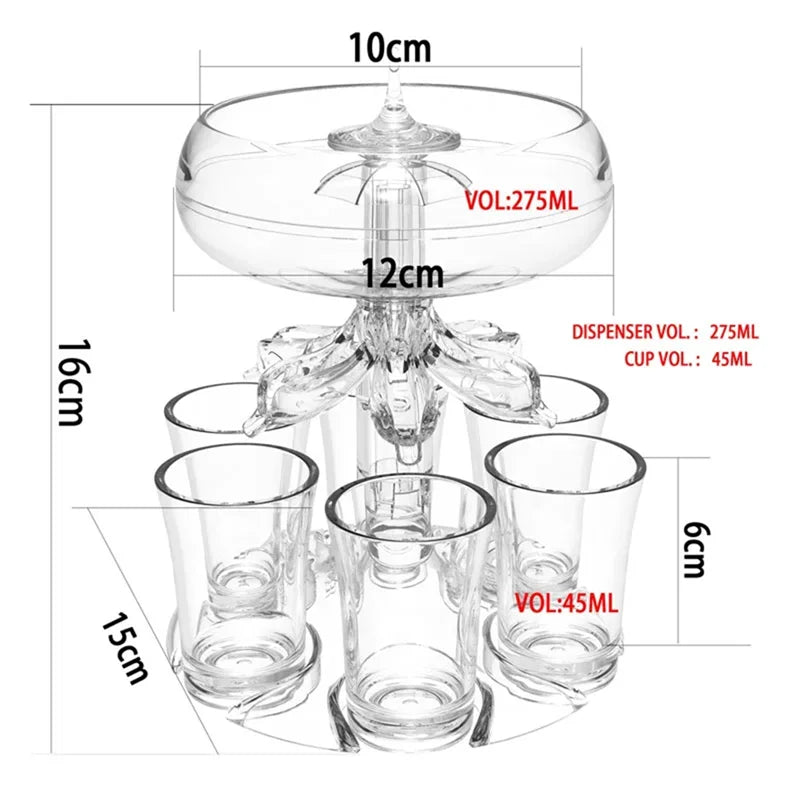 B50C 6 Shot Wine Liquor Dispenser with 6 Glasses.