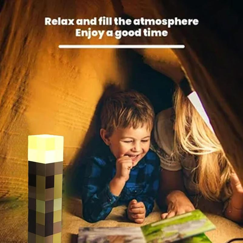 Upgraded Light-Up Wall Torch - Pixel Brownstone Torch Lamp - USB Pluggable Night Lamp - Hand Held or Wall Mount Lighting Torch