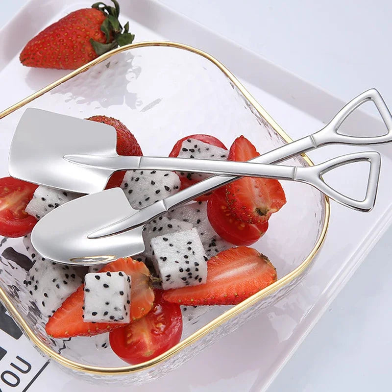 Stainless Steel Shovel Spoons Silver Mini Coffee Fruit Ice Cream Dessert Spoon.