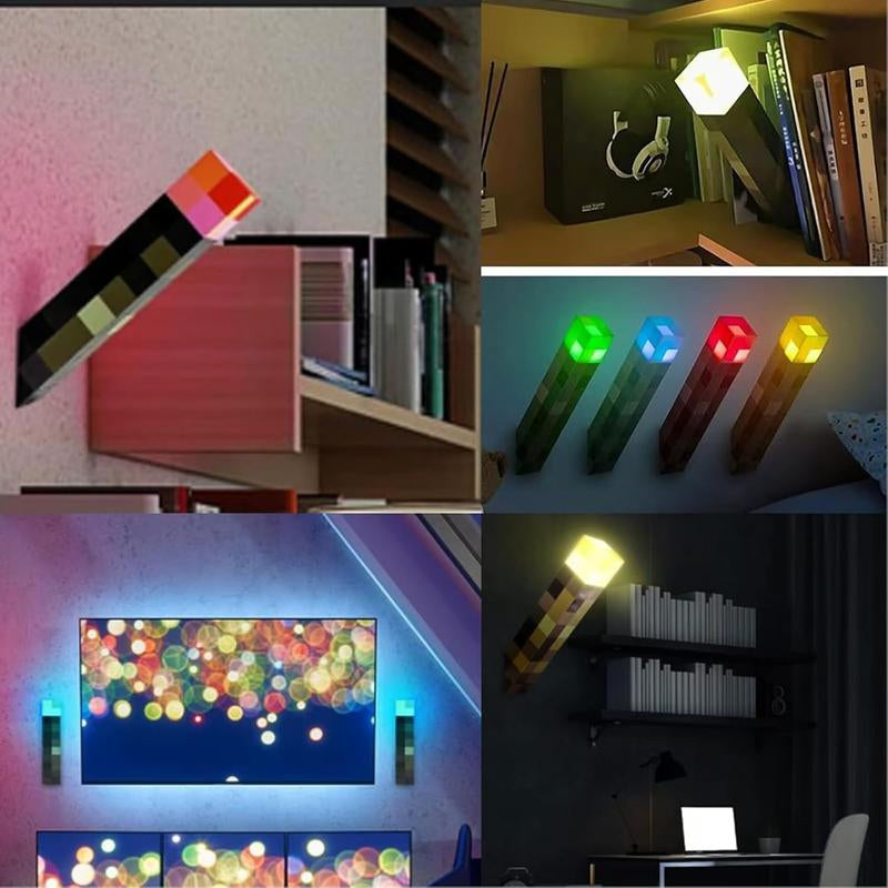 Upgraded Light-Up Wall Torch - Pixel Brownstone Torch Lamp - USB Pluggable Night Lamp - Hand Held or Wall Mount Lighting Torch