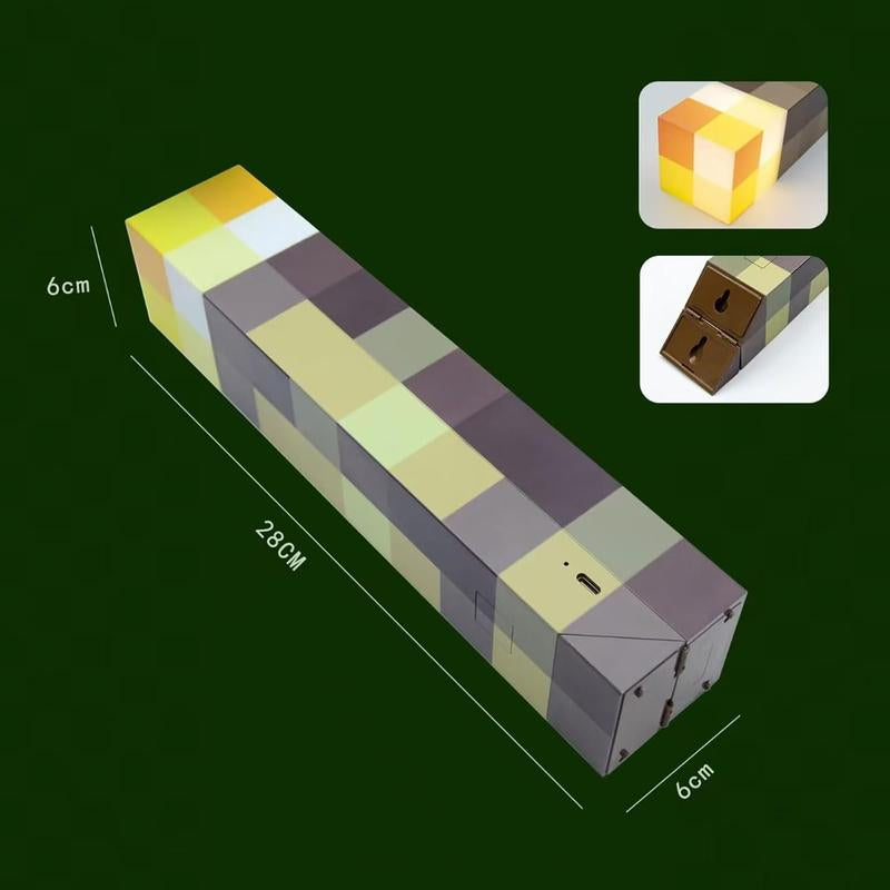 Upgraded Light-Up Wall Torch - Pixel Brownstone Torch Lamp - USB Pluggable Night Lamp - Hand Held or Wall Mount Lighting Torch
