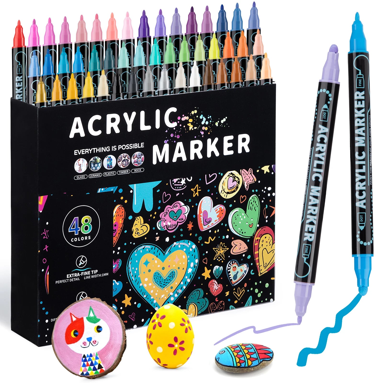 12/24/36/48 Colors Dual Tip Acrylic Paint Pens Markers for Wood Canvas Stone Rock Painting Glass Ceramic Surfaces DIY Crafts