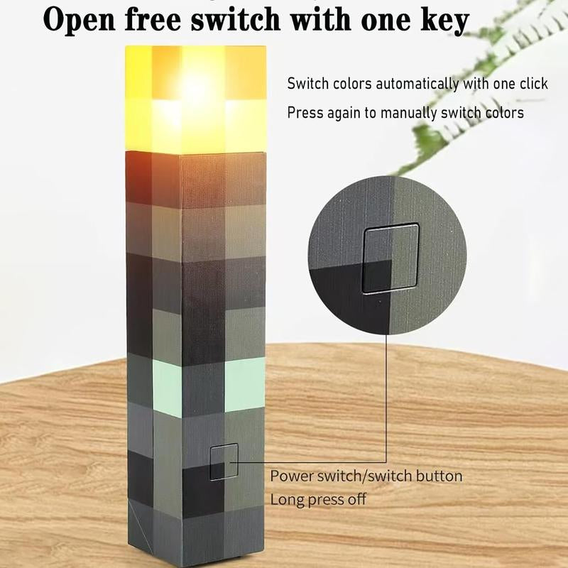 Upgraded Light-Up Wall Torch - Pixel Brownstone Torch Lamp - USB Pluggable Night Lamp - Hand Held or Wall Mount Lighting Torch