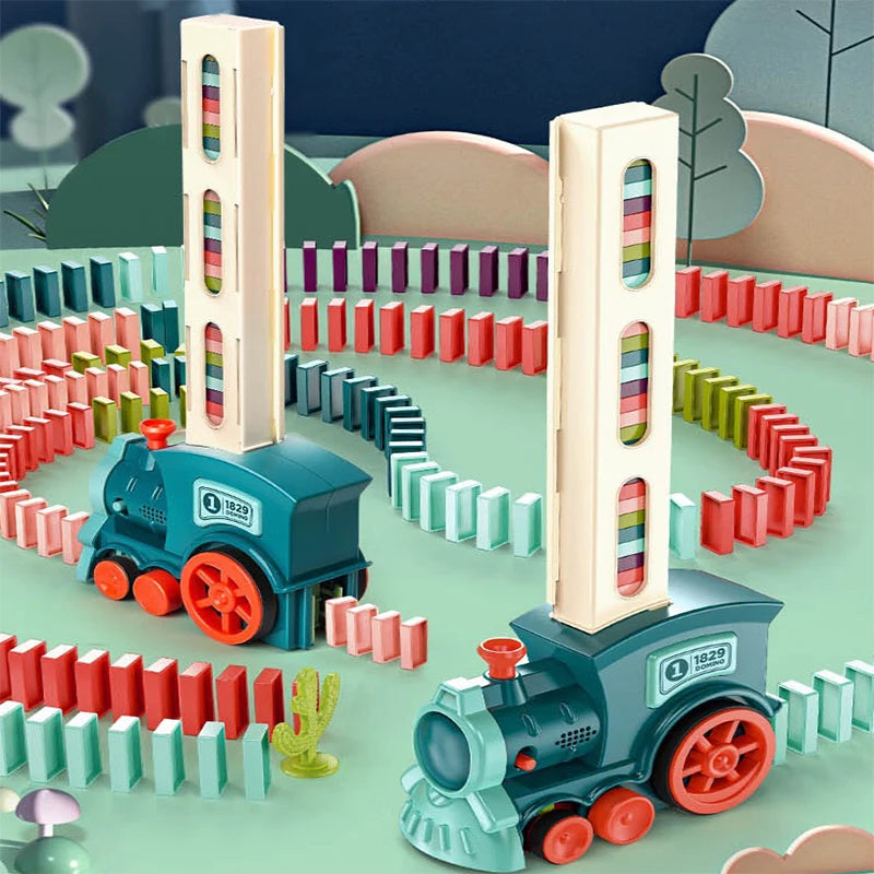 60 Pcs Domino Train Set Automatic Domino Laying Train Educational Toy.