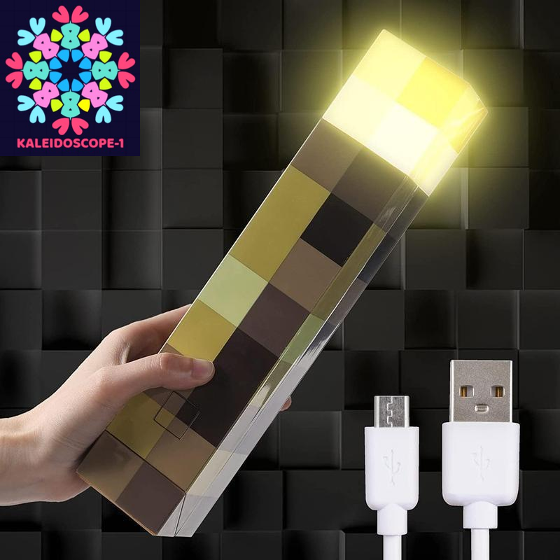Upgraded Light-Up Wall Torch - Pixel Brownstone Torch Lamp - USB Pluggable Night Lamp - Hand Held or Wall Mount Lighting Torch